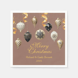 Gold and Black Christmas Baubles Serviette