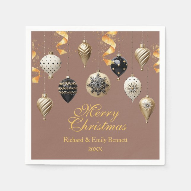Gold and Black Christmas Baubles Serviette (Vorderseite)