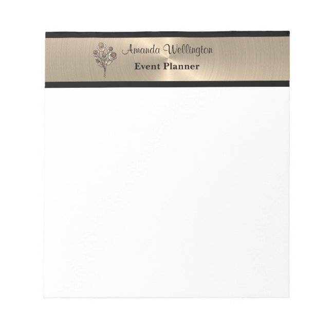Gold and Black Floral Roses Professional Notepad Notizblock (Vorderseite)