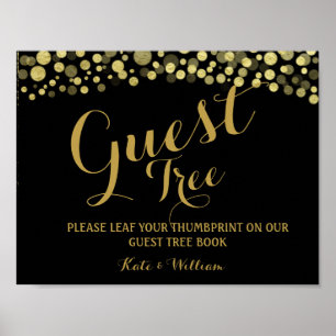 Gold and BLACK guestbook Tree SIGN Poster