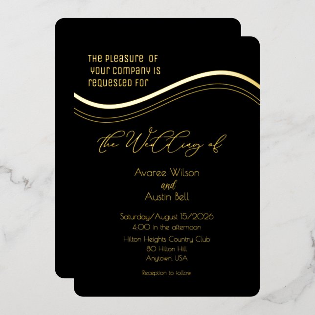 Gold and Black Minimalist Wedding Invitation Folieneinladung (Vorderseite/Rückseite)