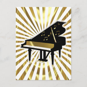 Gold and Black Piano Music Note Postkarte