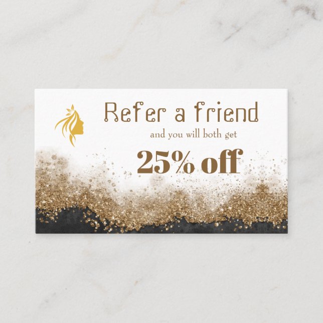 Gold and black   Salon Referral Card Terminkarte (Vorderseite)