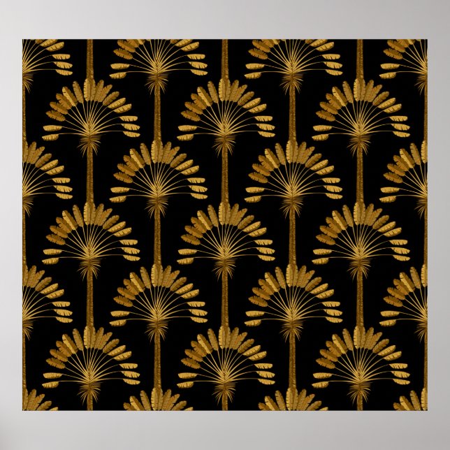 Gold and black Wallpaper with floral pattern in th Poster (Vorne)