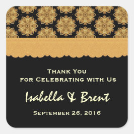 Gold and Black Wedding Danke für Hochzeit R354 Quadratischer Aufkleber