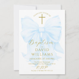 Gold and Blue Bow Boy Baptism Elegant Digital Einladung