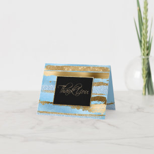 Gold and Blue Glam Thank You Note Card Dankeskarte