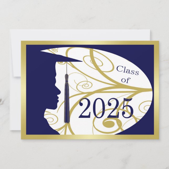 Gold and Blue Man Silhouette 2025 Card Einladung (Vorderseite)