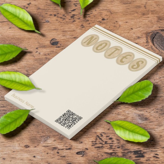 Gold And Cream Fancy Business Circle Notepad Post-it Klebezettel (Promote your business with these gorgeous golden hues. QR Code for quick access. )