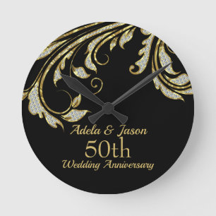 Gold And Diamonds Swirl Runde Wanduhr