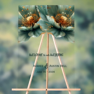 Gold and Emerald Green Poppy Acrylic Sign Acrylschild