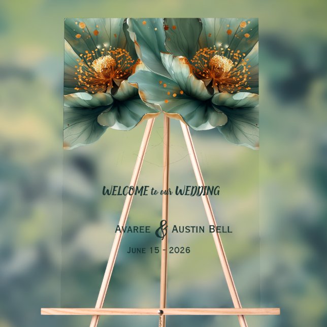 Gold and Emerald Green Poppy Acrylic Sign Acrylschild (Neutral)