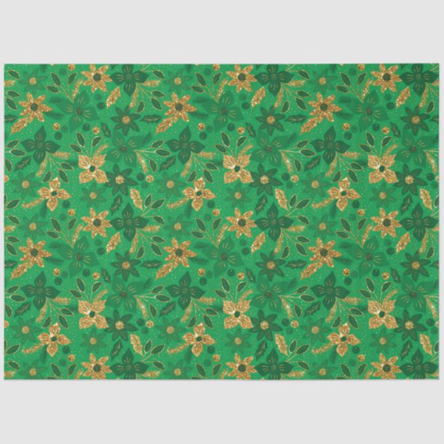 Gold and Green Christmas Poinsettia Flowers Seidenpapier (Vorderseite)