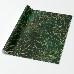 Gold and Green Dahlia Flower Geschenkpapier