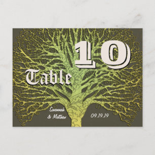 Gold and Green Gray Damask Tree Table Number Postkarte