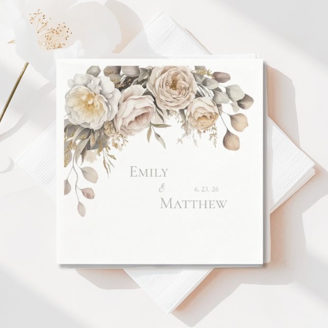 Gold And Ivory Floral Wedding Napkin Serviette (Von Creator hochgeladen)