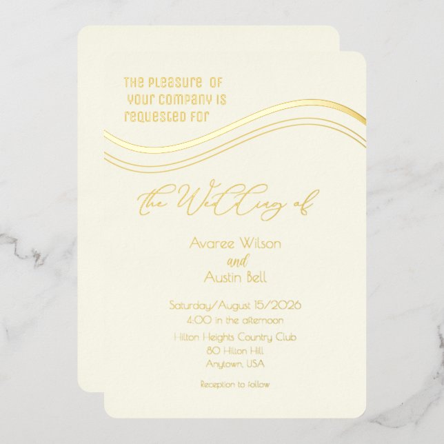 Gold and Ivory Minimalist Wedding Invitation Folieneinladung (Vorderseite/Rückseite)