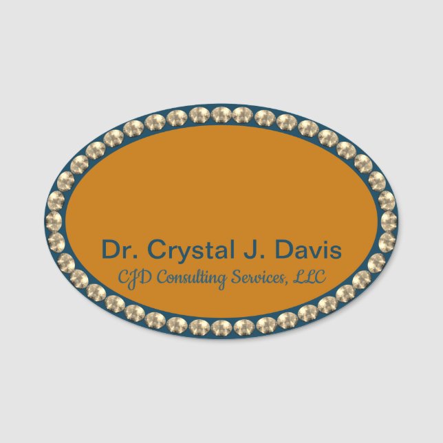 Gold and Navy Blue Bling NAME TAG Namensschild (Vorderseite)