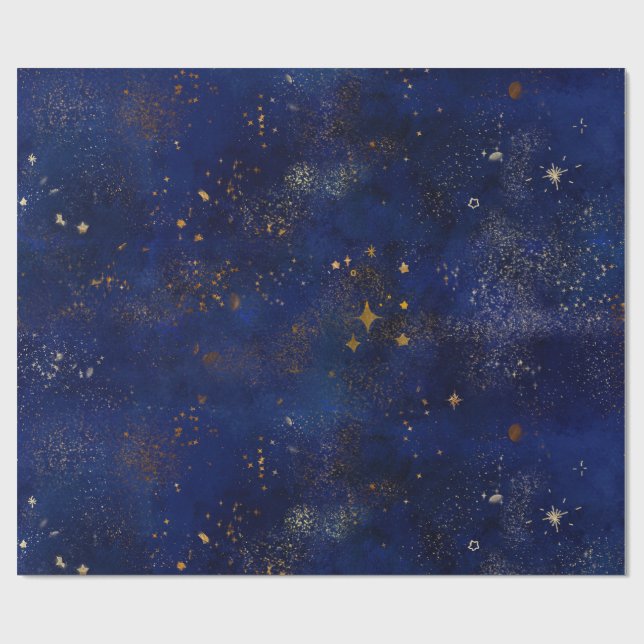 Gold and Navy Stars Geschenkpapier (Flach)