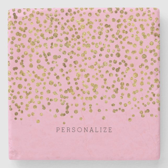 Gold and Pink Glam Confetti Steinuntersetzer (Vorderseite)