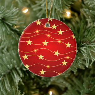 Gold and Red stars Christmas Keramik Ornament
