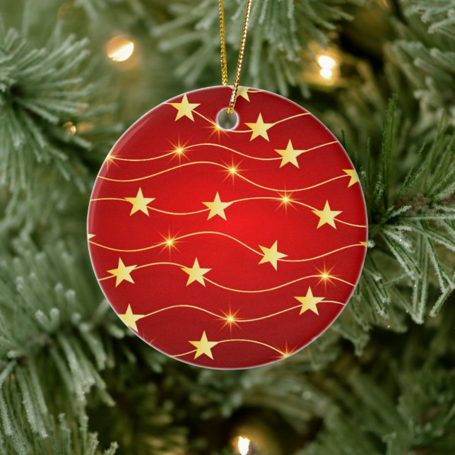 Gold and Red stars Christmas Keramik Ornament (Baum)