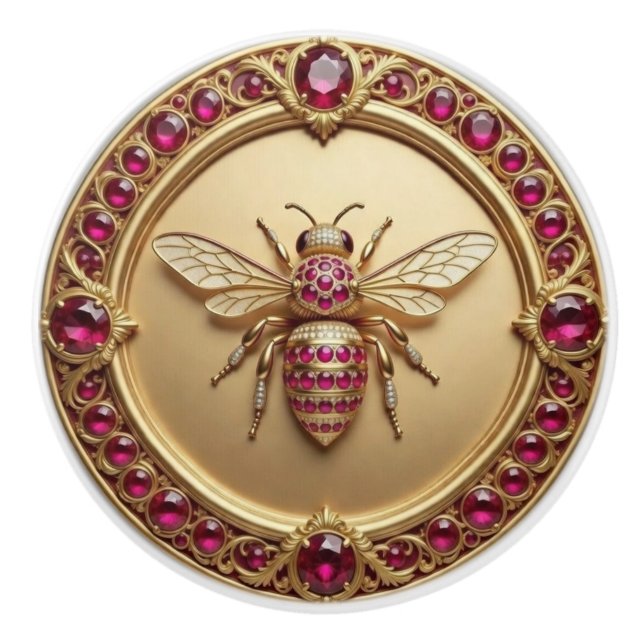Gold and Ruby Studded Honey Bee Keramikknauf (Vorderseite)