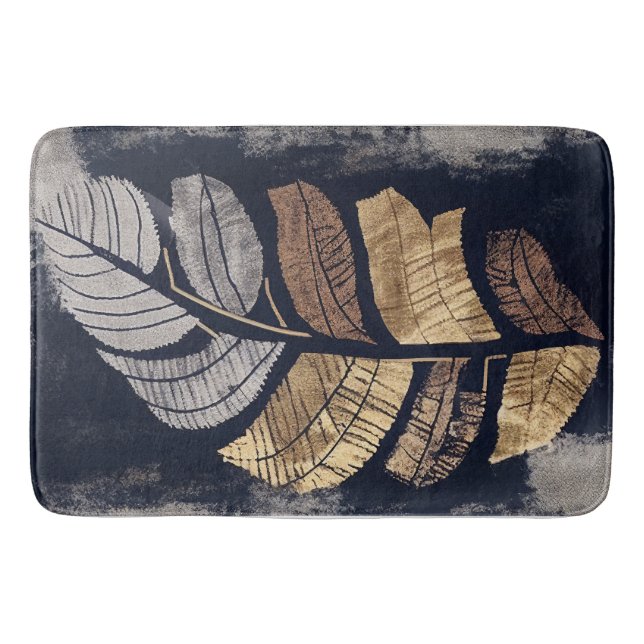 Gold and Silver Metallic Leaves Elegant Botanical  Badematte (Vorderseite)