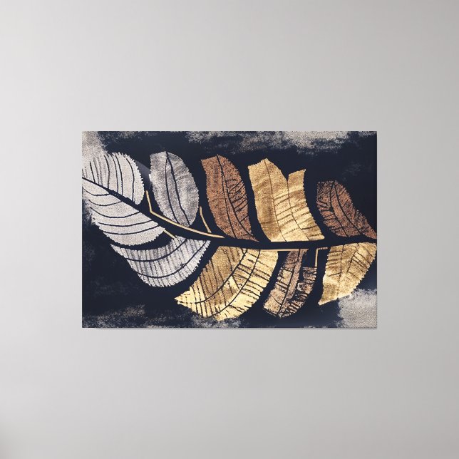 Gold and Silver Metallic Leaves Elegant Botanical  Leinwanddruck (Vorderseite)