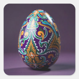 Gold and Teal Swirl Easter Egg Quadratischer Aufkleber
