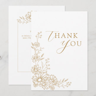 Gold and White Botanical Daisy Garden Wedding Dankeskarte