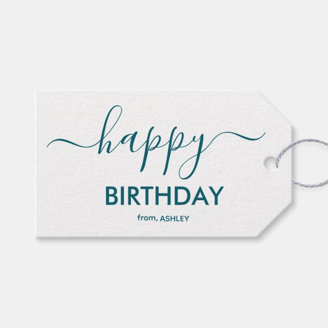 Gold and White Casual Script Type Happy Birthday Geschenkanhänger (Vorderseite (Horizontal))