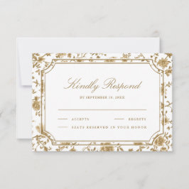Gold and White Chinoiserie Wedding RSVP Karte