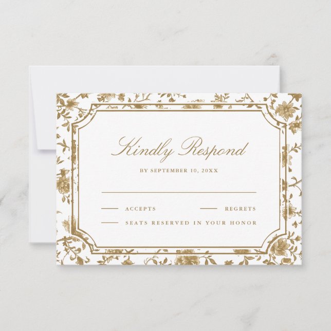 Gold and White Chinoiserie Wedding RSVP Karte (Vorderseite)