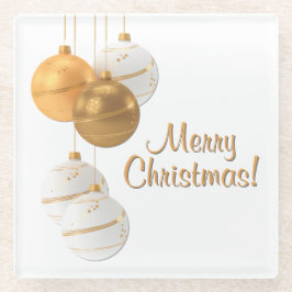Gold and White Christmas Balls Custom Text Glasuntersetzer