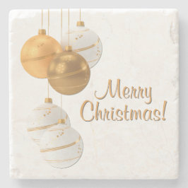 Gold and White Christmas Balls Custom Text Steinuntersetzer