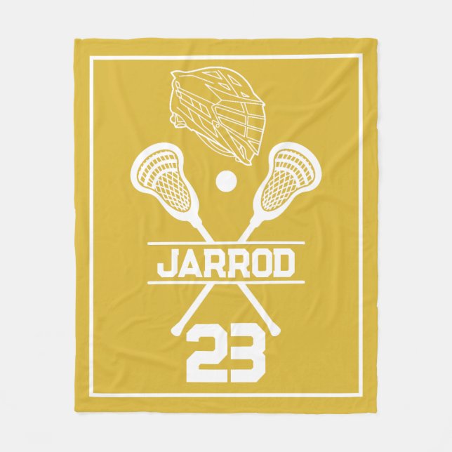 Gold and White Lacrosse Player Number Sports Fleecedecke (Vorderseite)