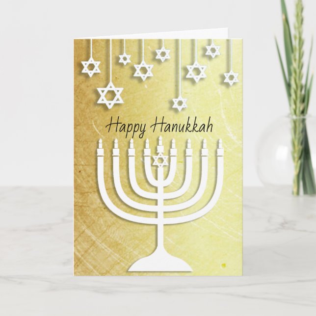 Gold and White Menorah Happy Hanukkah Karte (Vorderseite)
