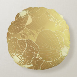 Gold-Anemonenblumen: Luxus-Vintage-Hintergrund. Rundes Kissen