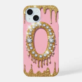 Gold Anfangsbuchstabe O Diamant Rosa Geschenk für iPhone 15 Hülle