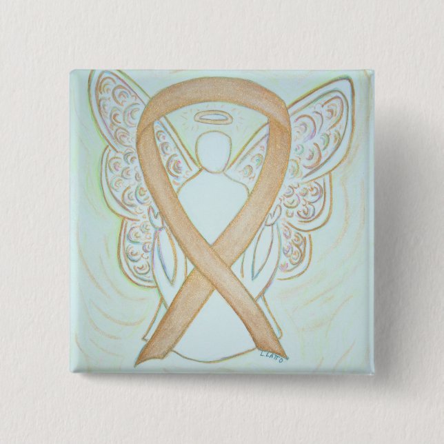 Gold Angel Awareness Ribbon Art Button (Vorderseite)
