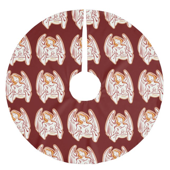 Gold Angel Christmas Tree Skirt Polyester Weihnachtsbaumdecke (Vorderseite)