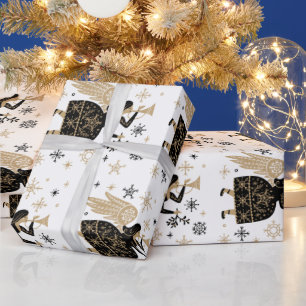 Gold Angel Stars Christmas Carol Folkart Geschenkpapier