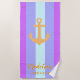Gold Anker Moderner Nautical Stripes Individuelle  Strandtuch