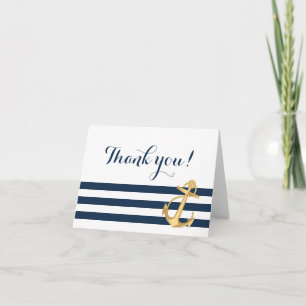 Gold Anker Navy Streifen Nautical Dankeschön Dankeskarte