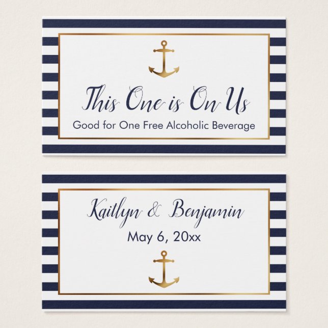 Gold Anker + Navy und White Stripes Trinkkarten (Vorne & Hinten)