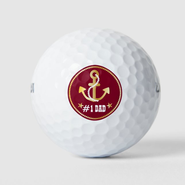 Gold Anker Nummer 1 Vater Nautischer Vatertag Golfball (Vorderseite)