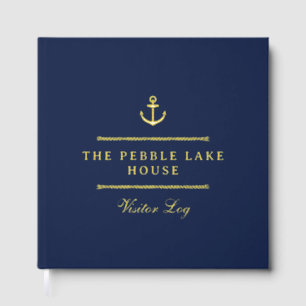Gold Anker & Seile Navy Blue Nautical Visitenlog Gästebuch