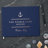 Gold Anker & Seile Navy Blue Nautical Visitenlog