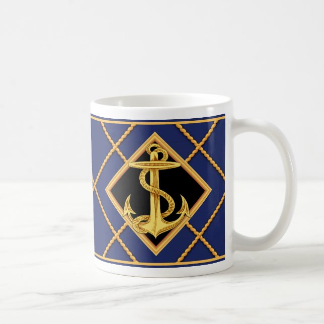 Gold Anker & Ship Rope Navy Blue Nautical Tasse/Cu Kaffeetasse (Rechts)